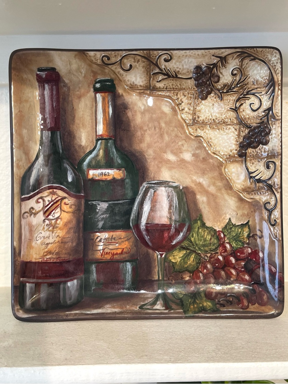 Certified International Vineyard Ceramic Serving Platter - Brown & Green & Red